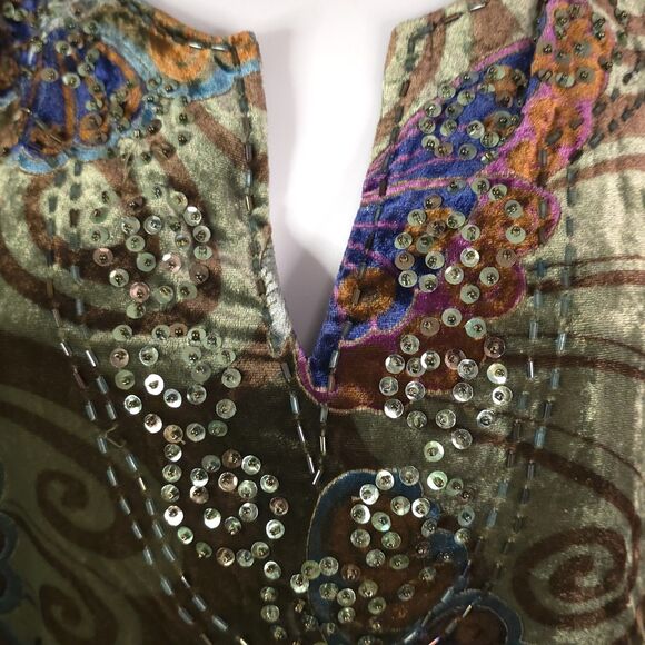 Velvet Butterfly Print Tunic Top Boho Embellished Long Sleeve Whimsical L - Picture 5 of 11